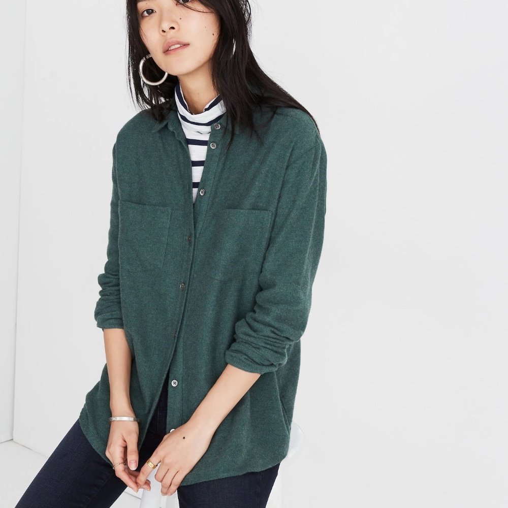 Madewell Sunday Button Down Flannel Shirt Green With Pockets